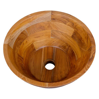 16'' x 16'' Vessel Sink Teak Wood Washbasin with Drainage Hole & Smooth Finish