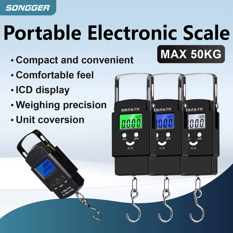 50kg Portable Luggage Scale Digital Hanging Scale LCD Backlight Travel Suitcase