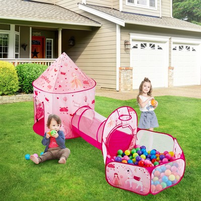 VEVOR Princess Girls Pop Up Castle Kids Play Tent Crawl Tunnel Set Playhouse Bag