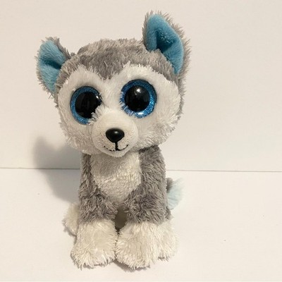 Ty Husky Beanie Boo Plush Slush Wolf Puppy Dog 6” Stuffed Animal Toy Big Eyes