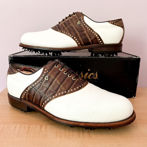 ⭕️ フットジョイ クラシック レザー サドルシューズ 27cm VINTAGE FootJoy Classics White Leather / Brown Gator saddle