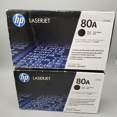 Lot of 2 HP LaserJet 80A Black Print Cartridge CF280A Damaged Box