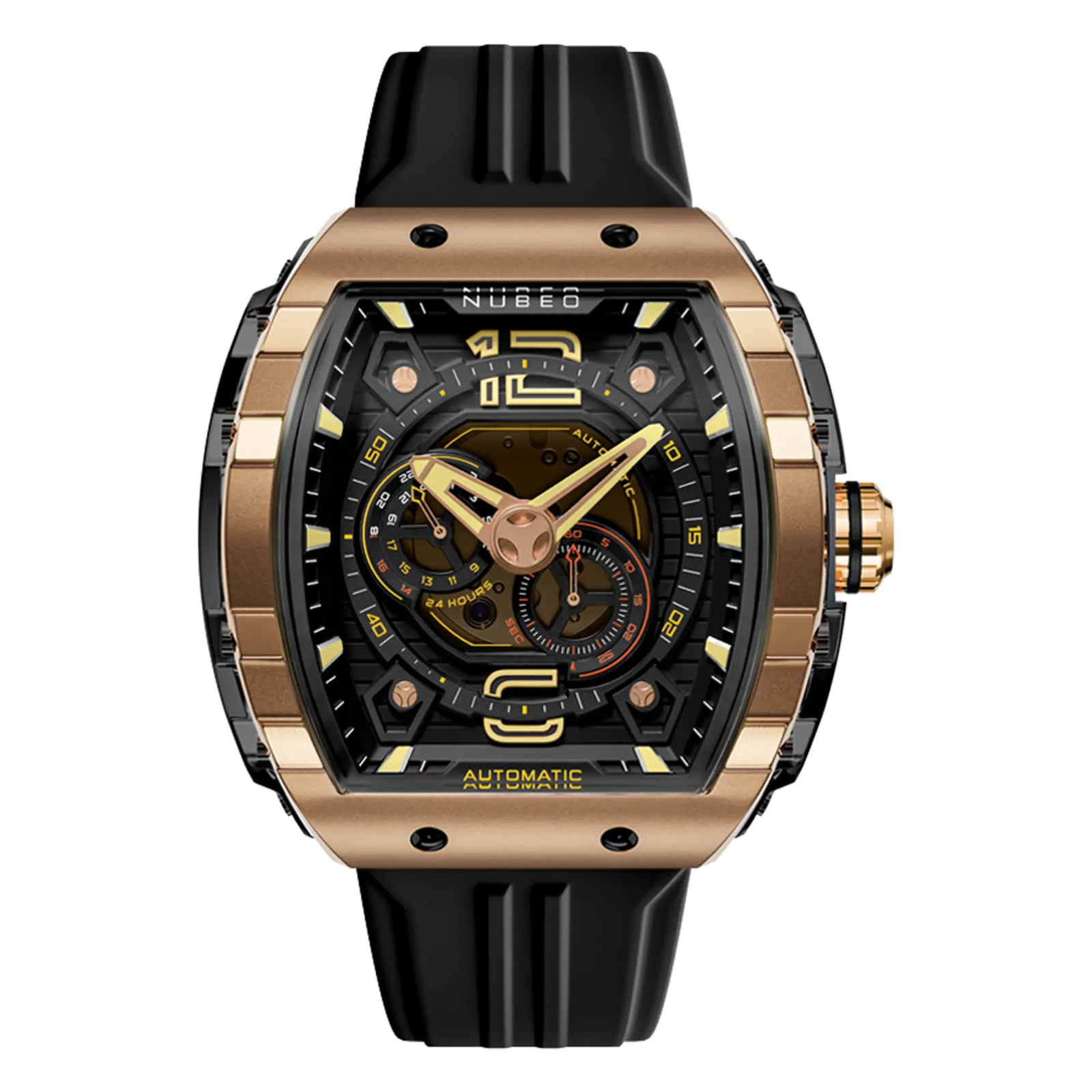 Pre-owned Nubeo Magellan 24h Rose Gold Small Seconds Tonneau 49mm Watch Nb-6087-07