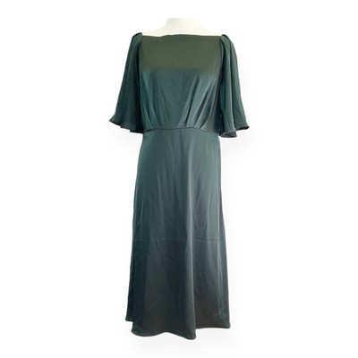 NWT Banana Republic Square Neck Midi Dress Women s 10 Green Satin Bell Sleeves