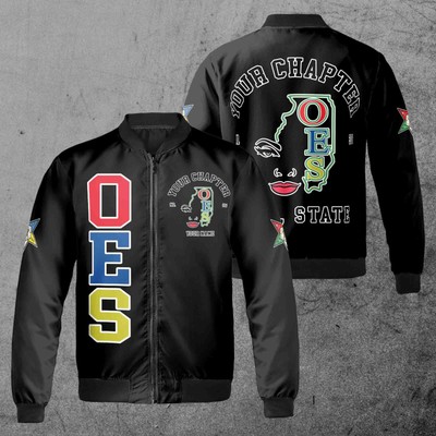 Custom Name Chapter Map Order Of The Eastern Star OES Mason Unisex Bomber Jacket