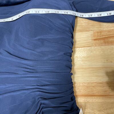 Pre-owned Mac Duggal Off-the-shoulder Jersey Gown Jewel Accented Cuff Size 6 Blue