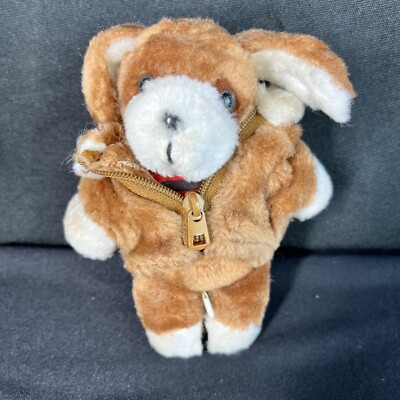 Vintage 1984 Avon Puppy Dog Plush Brown Jacket Stuffed Animal CHRISTMAS Ornament