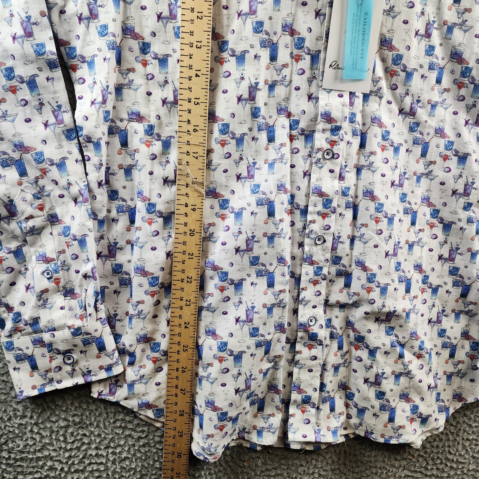 Robert Graham Linen Blend Button Front Shirt Men's L Blue Hawaiian Long Sleeve - Picture 10 of 16