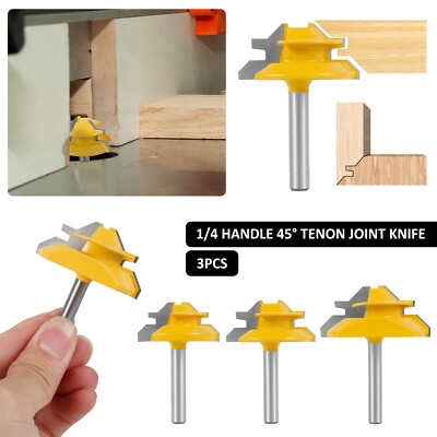 3Pcs 45° Lock Miter Router Bit Set Carbide Tipped Joint Router Bit Kit  