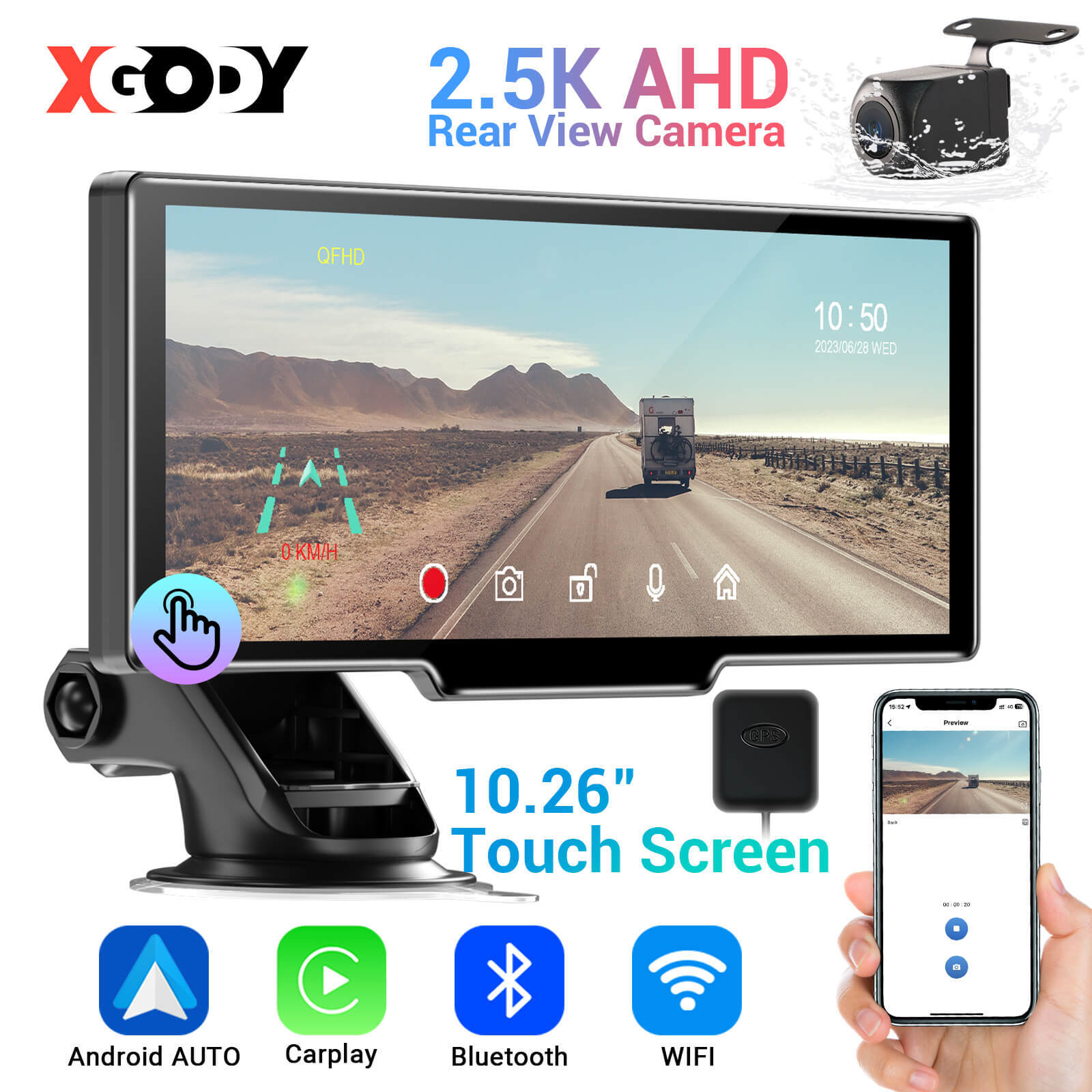 Bluetooth Carplay Gps Dash Cam