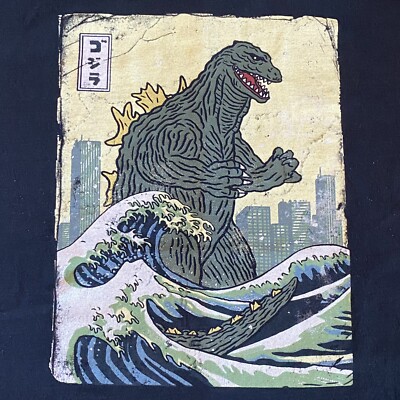 GODZILLA Great Wave Licensed Monster Movie T-Shirt. LARGE (NV) Pre-owned