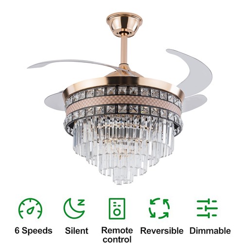 42 Inch Ceiling Fan Light Chandeliers LED Hanging Pendant Lamp Fixture W/Remote