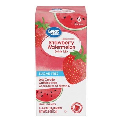 Great Value Sugar-Free Strawberry Watermelon Powdered Drink Mix, 0.42 oz, 6 Pack