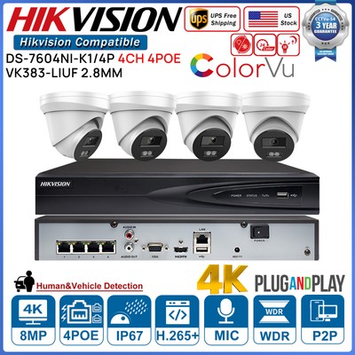 Hikvision 4CH POE NVR Hybrid Light Mic OEM DS-2CD1383G2-LIUF CCTV System Kit Lot