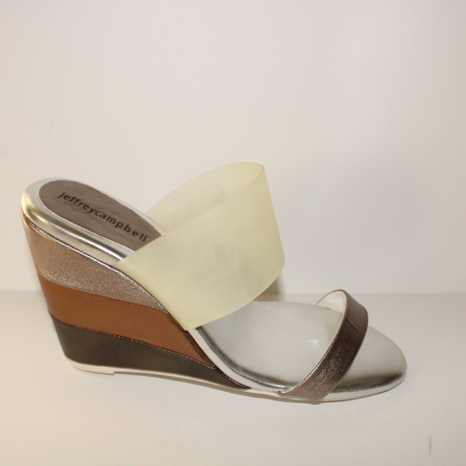 Jeffrey Cambell Carenza Women's Size 8 M Silver Gold Multi Wedge Mule Sandals - Picture 1 of 5