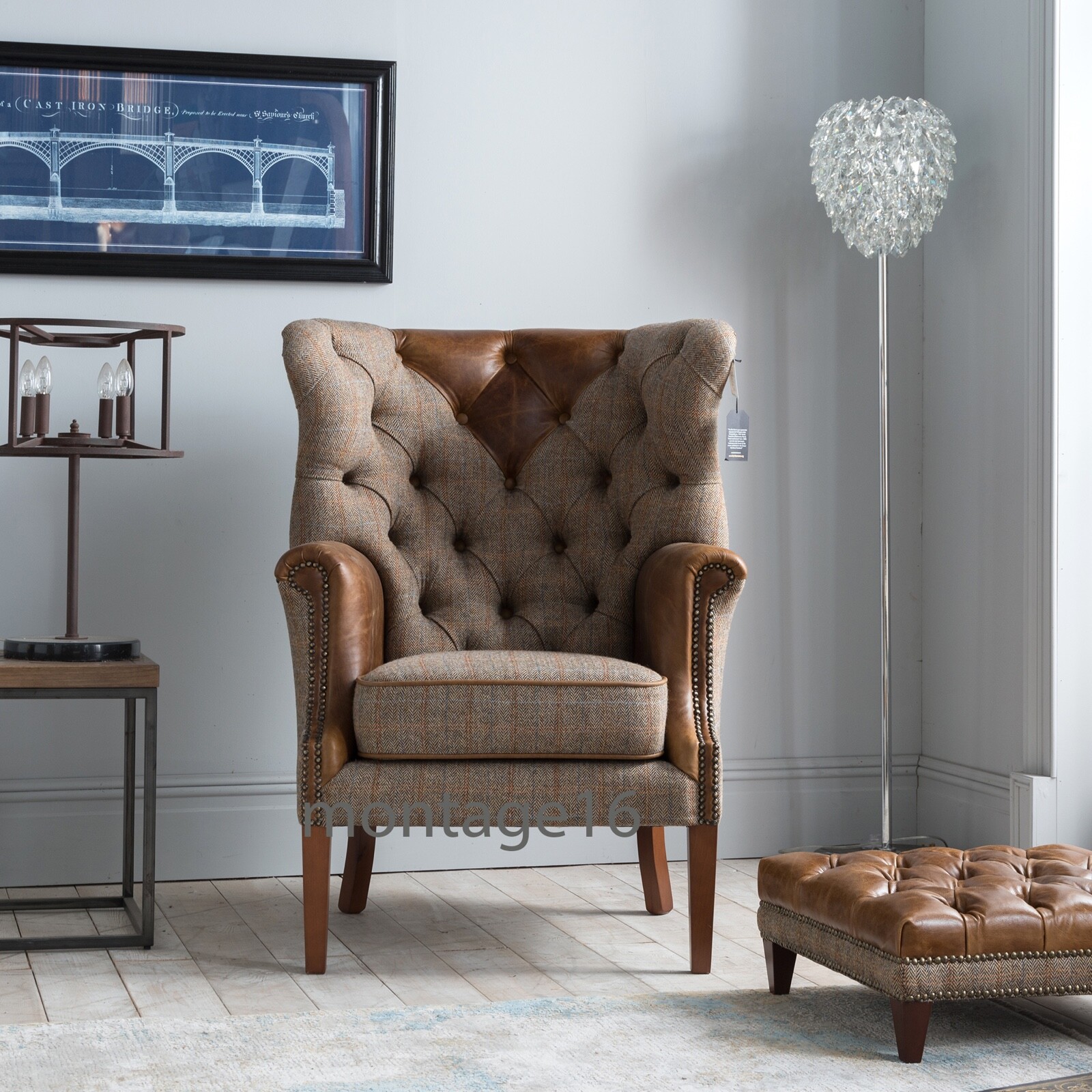 Linden Leather Harris Tweed Fabric Wing Chair Armchair High Back colours eBay