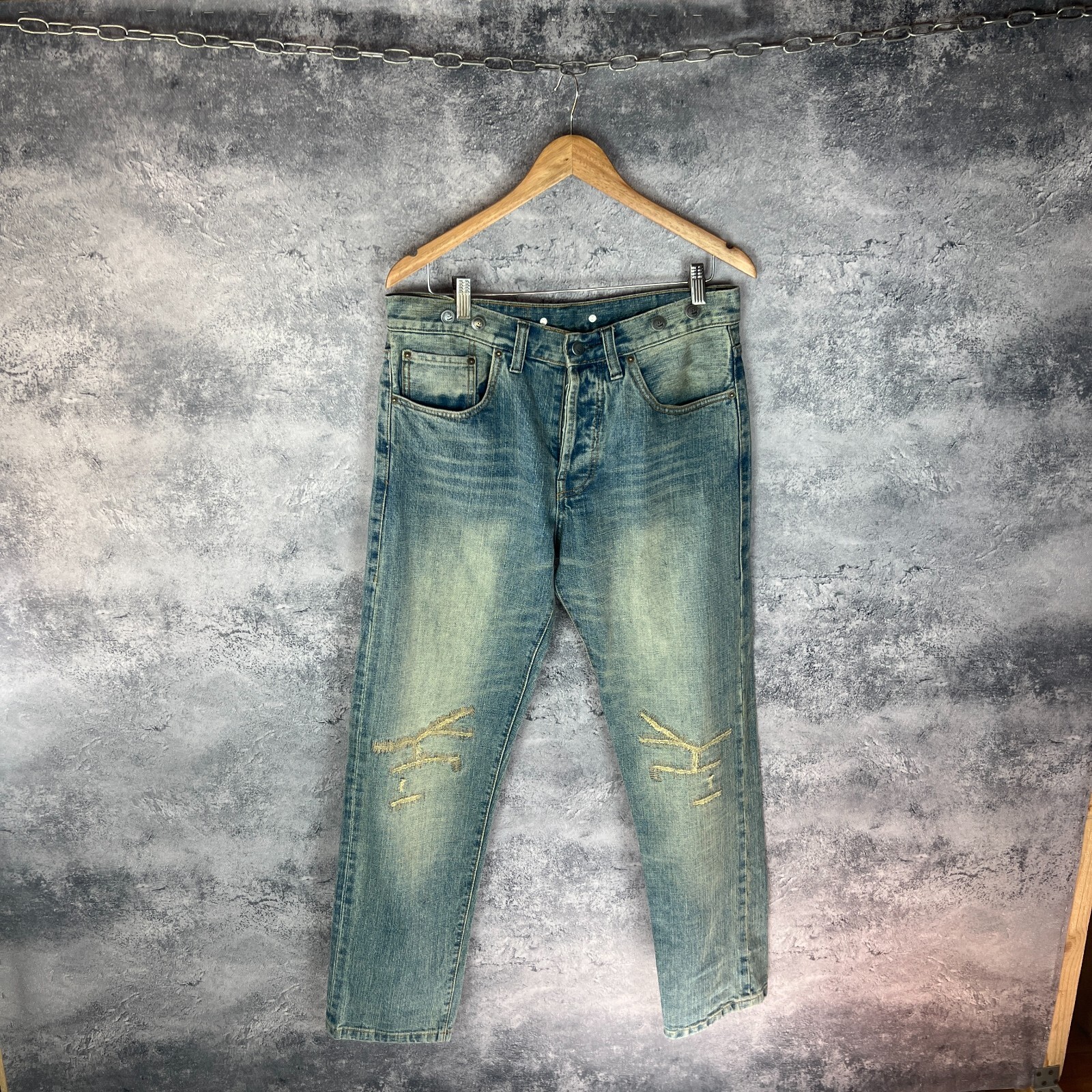 vintage デニム 34x32 Distressed Blue Vintage Japanese Jeans Denim- JN3566