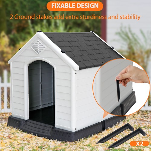 Indoor Outdoor Dog House Pet Shelter Grey Waterproof Up to 100LB Dog w/Air Vents