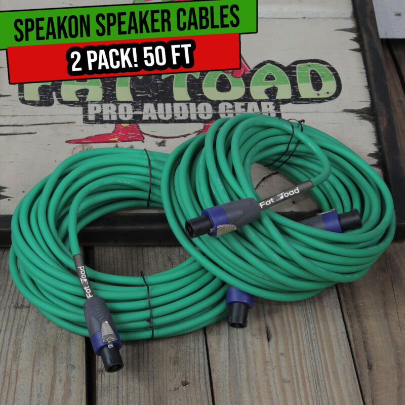 Speakon Cables 50 FT 2 PACK 12 AWG Wires FAT TOAD Speaker Cords Pro Audio Stage