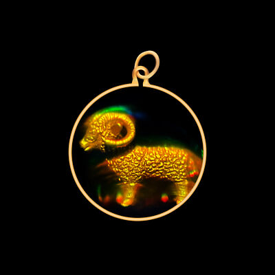 9ct Gold Hologram Pendant - Zodiac Aries Ram (Small) - No Chain