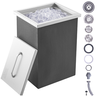 VEVOR 14''x12''x18'' Drop in Ice Chest Ice Cooler Ice Bin Stainless Steel w/Cover