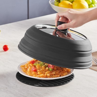 Microwave Splatter Cover & Mat 10.8" Collapsible Microwave Food Lid 500°F