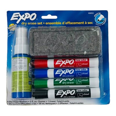 Expo Dry Erase Set Includes 2oz Cleaner, Whiteboard Eraser, 4 Dry Erase Markers