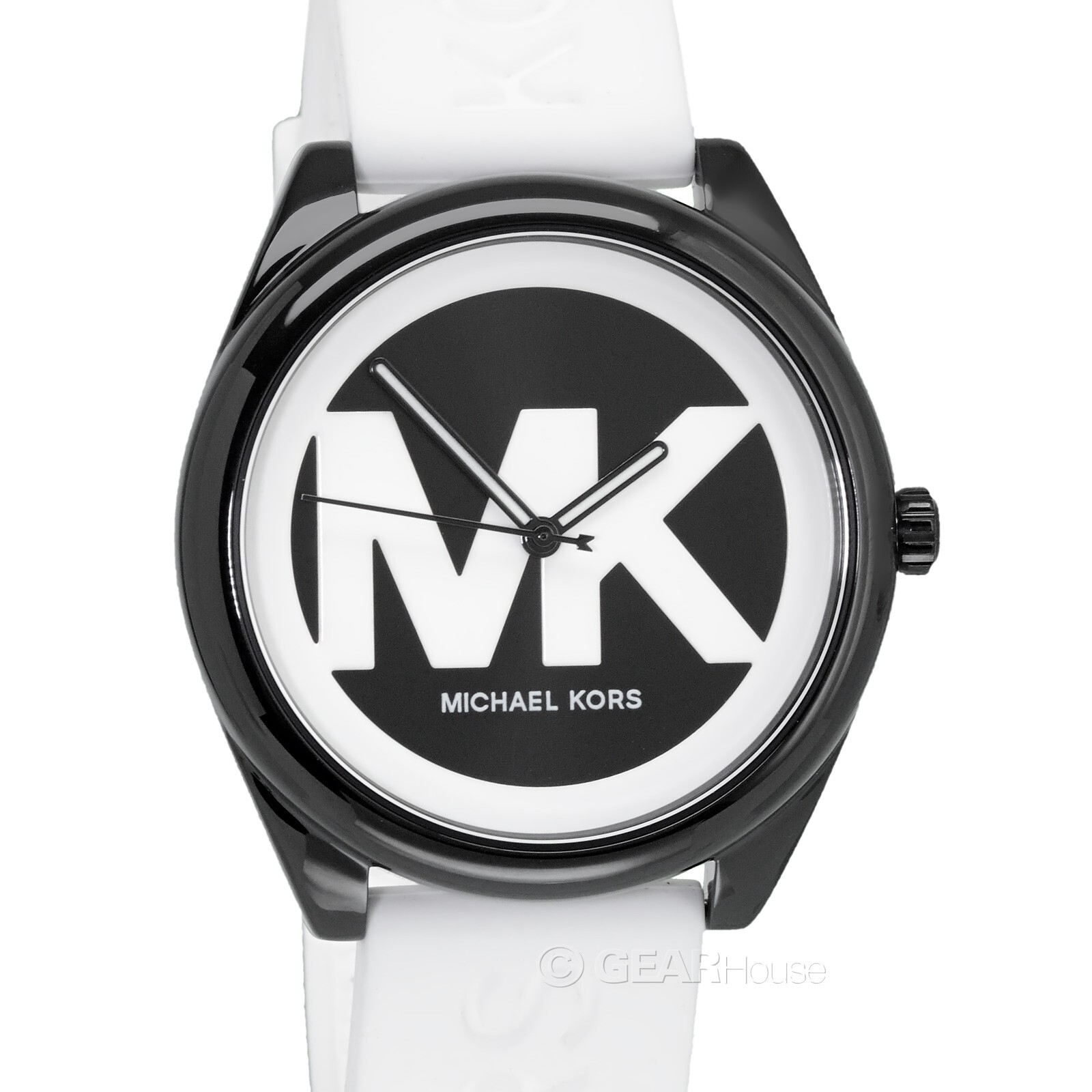 Повседневные женские часы Michael Kors Janelle с черным циферблатом с логотипом MK, белым силиконовым ремешком