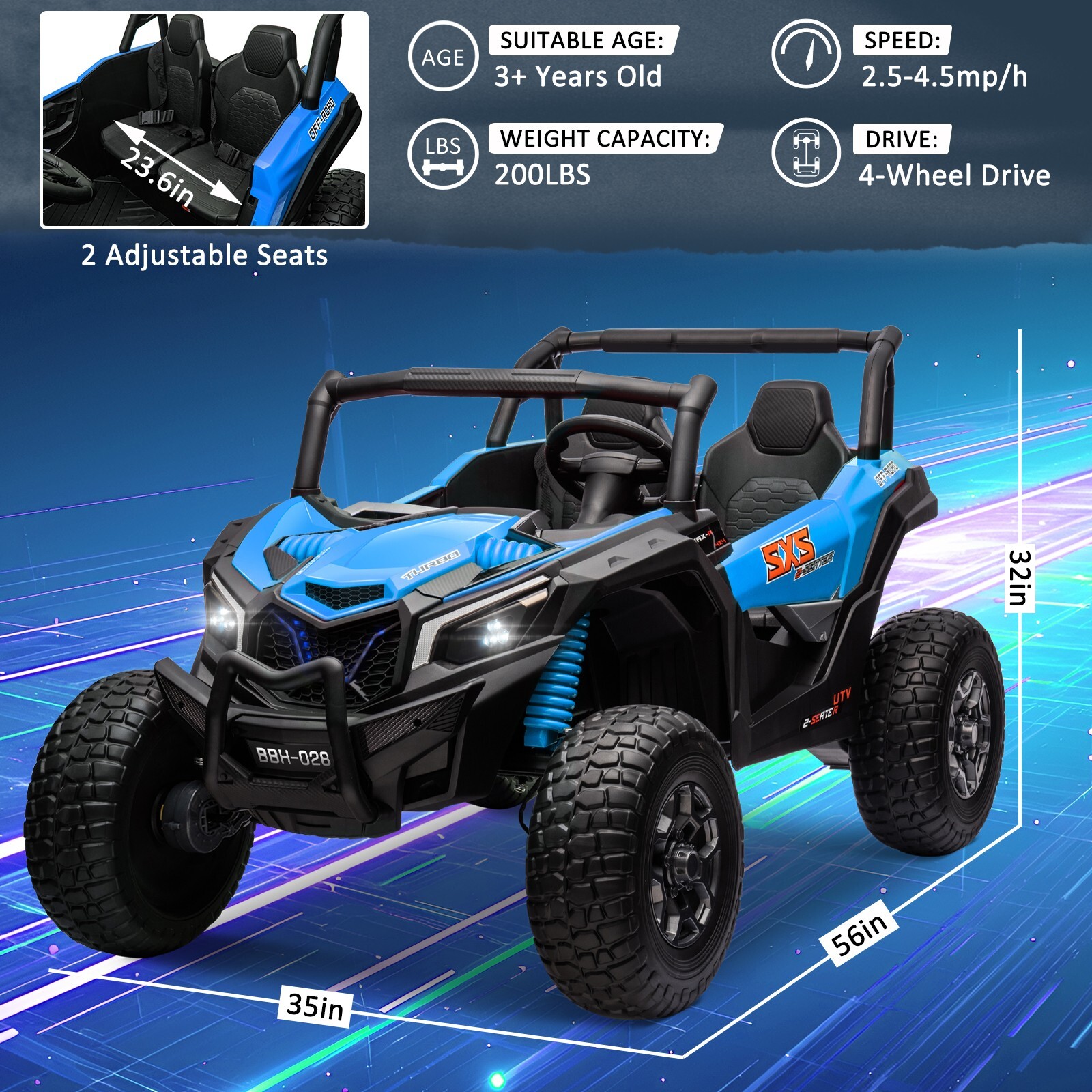 ZEOPHOL 24V Kids Battery Ride On UTV Truck 4WD 2-Seats 200W*4 Motor EVA Wheels