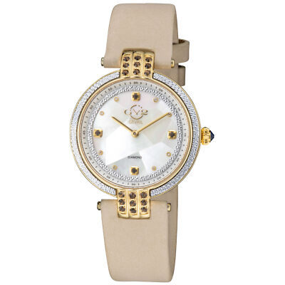 Pre-owned Gv2 By Gevril Women 12808 Matera Diamonds Mop Dial Ecru Suede Swiss Quartz Watch