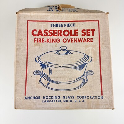 NOS Anchor Hocking Fire King 2 Qt Clear Casserole Dish with Lid and Trivet