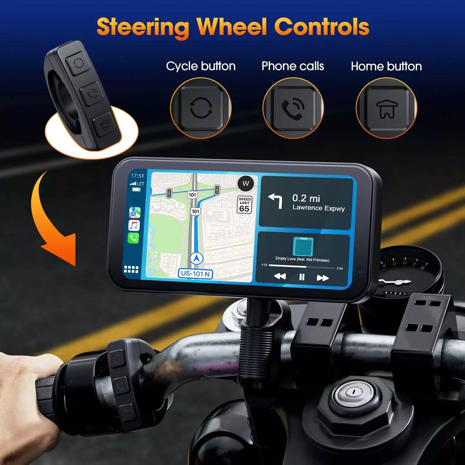 Portable Carplay Wireless Motorcycle Navigator Waterproof 6.25'' Touch Screen