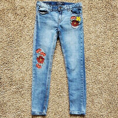 Lucky Brand Girls Zoe Skinny Embroidered Floral Flower Jeans Stretch Size 12