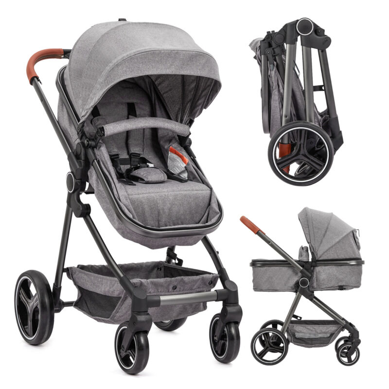 2 in 1 Convertible Baby Stroller Foldable Pushchair Newborn Reversible Bassinet 