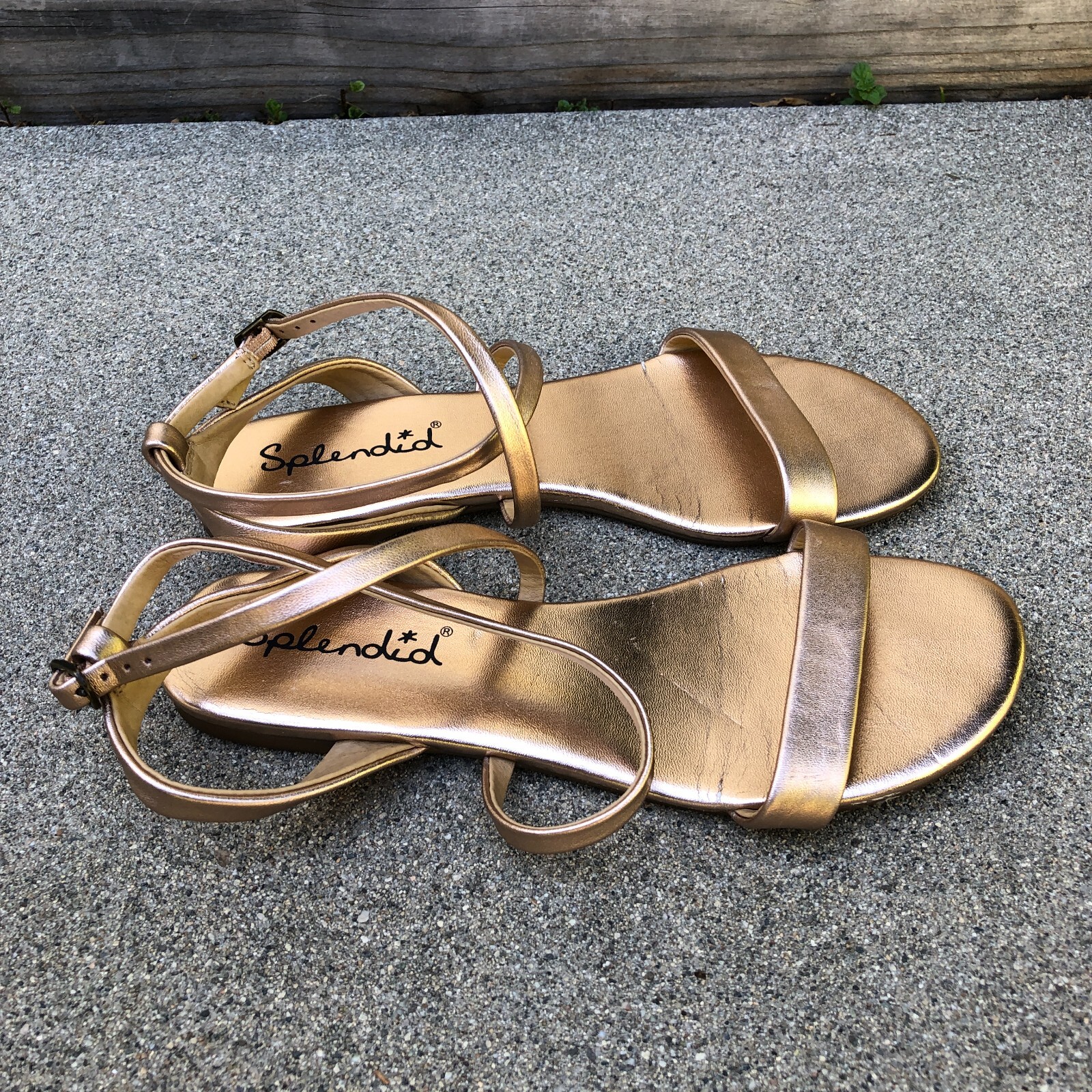 SPLENDID Strappy Flats Shoes Women s 7 Metallic Gold Sandals