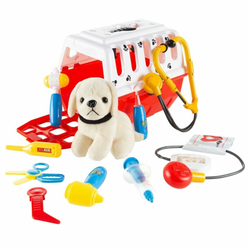 Kids Pet Carrier and Puppy Dog Veterinary Set Pretend Play Animal Doctor