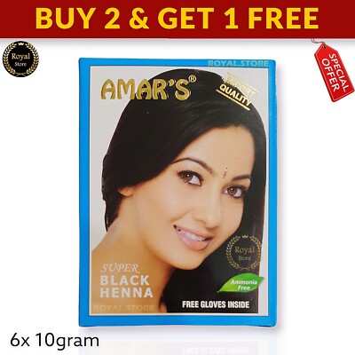 Amar's black Henna 6 Pouches X10gram Hair Color Herbal Hena Natural Powder حنة