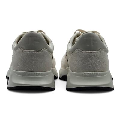 Pre-owned Tom Ford Jagga Leather-trimmed Suede And Mesh Sneakers In White Size 8