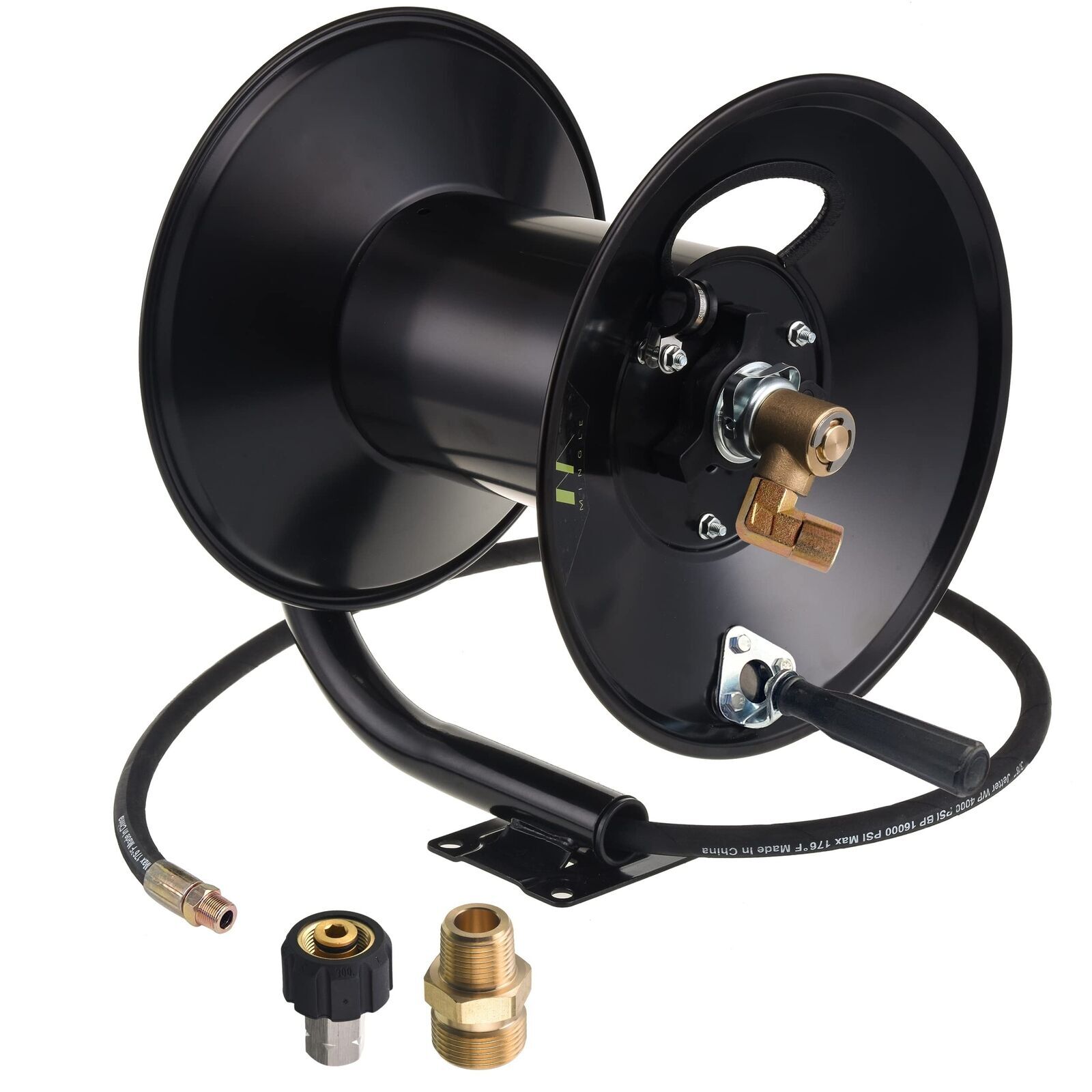 M MINGLE High Pressure Washer Hose Reel 150ft, Heavy Duty Steel Hose Reel