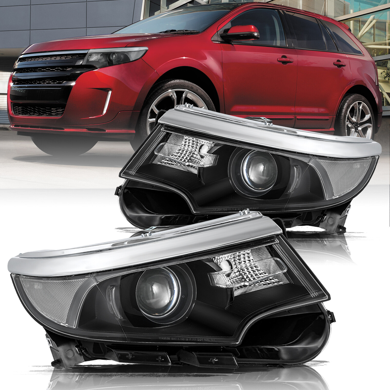 Halogen Model For 2011 2012 2013 2014 Ford Edge Black Headlight Pair Headlamp 