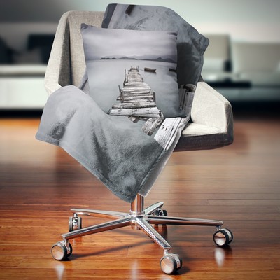 Designart 'Pier and Boats at Seashore' Bridge Throw Blanket Grey 71 in. x 59 in.