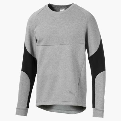 puma sweatshirt jumper mens m grey crew neck pullover front logo 305509932223