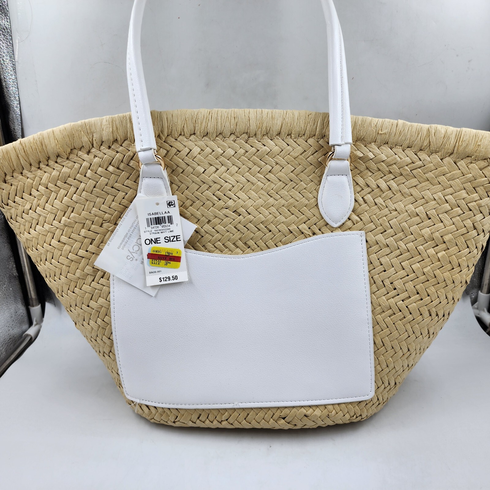 On 34th Isabellaa Straw Medium Drawstring Tote Bag Women's One Size Straw/White - Picture 3 of 14