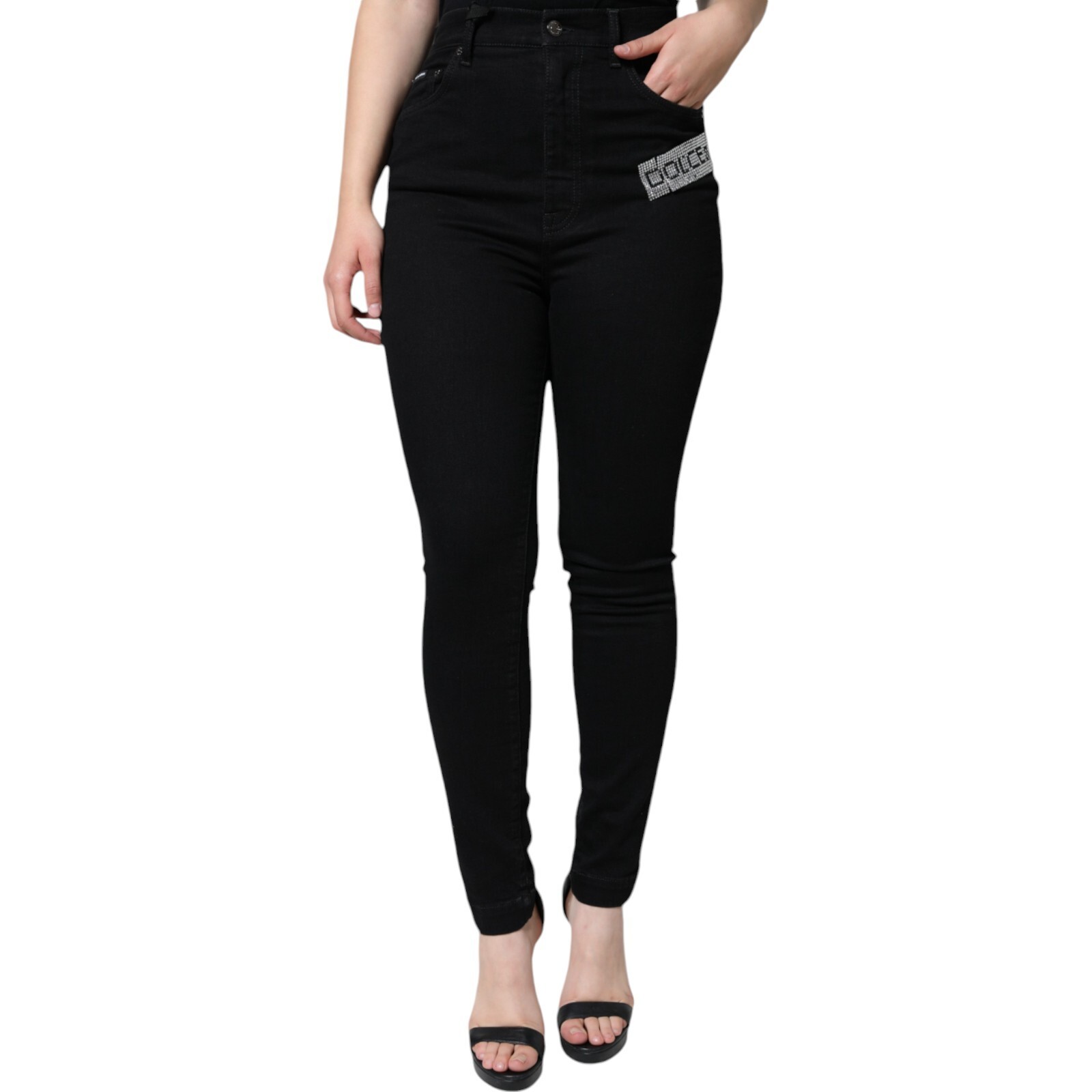 Джинсы DOLCE & GABBANA Черные с логотипом на талии, узкие джинсы IT42/US8/M, цена 1200 долларов США