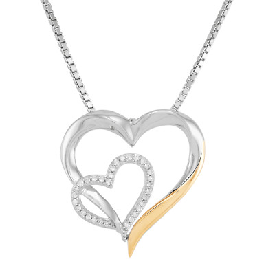 Finecraft 1/8 cttw Diamond Heart Necklace in Silver and 14K Yellow Gold, 18''