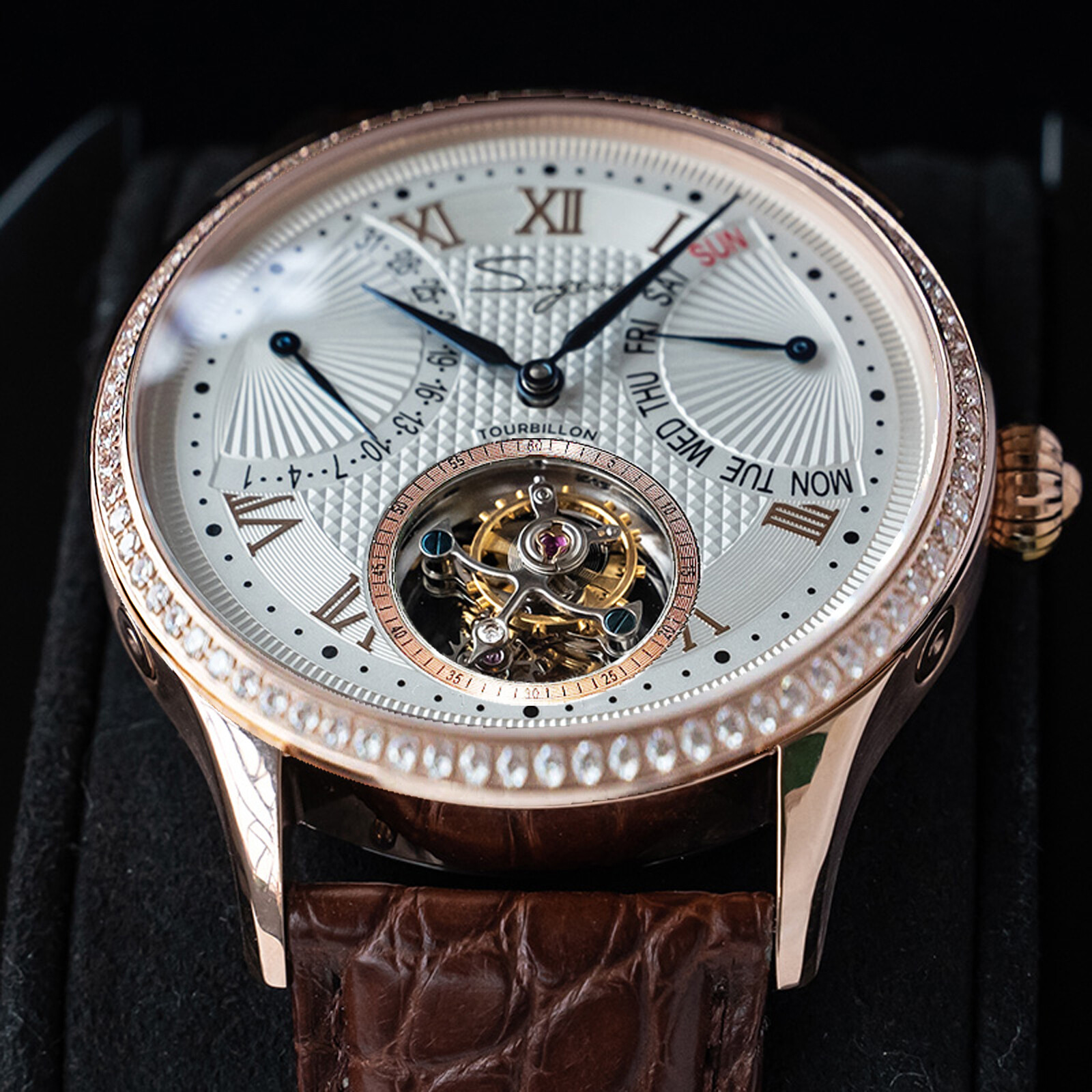 Pre-owned Sugess Tourbillon Master Day Date Seagull St8004 Mechanical Watch Su8004gw6