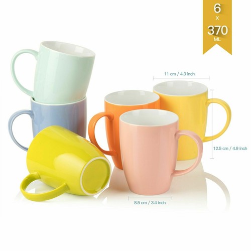Panbado, 6-tlg Set Porzellan Tasse 370ml Becherset Kaffeetasse Milch Tee Becher