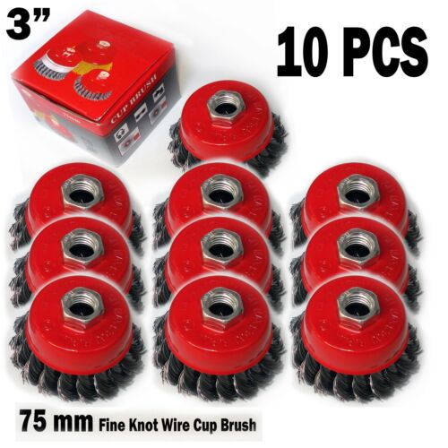 10 PCS  3 inch Knot Brush Cup Steel Wire Wheel Grinder Tool Accessory Abrasive
