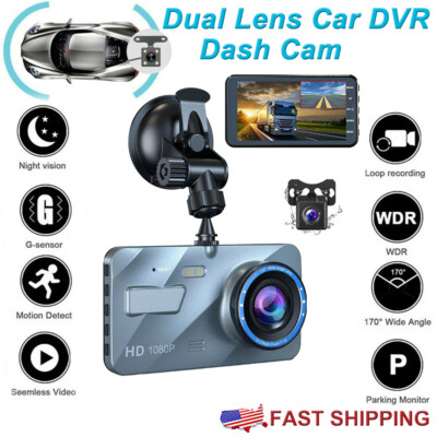 Screen Dash Cam 4'' 1080P Dual Lens Car DVR Recorder Front and Rear Camera