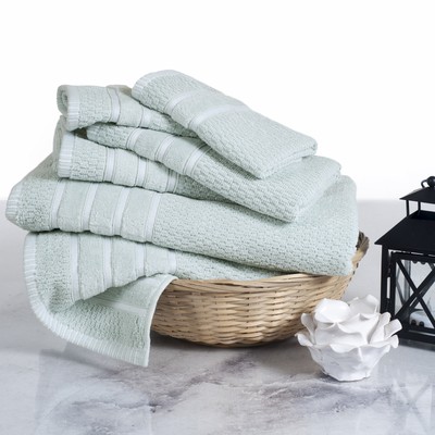 6Pc 100% Cotton Towel Set Rice Weave Wash Clothes Bathroom Accessories